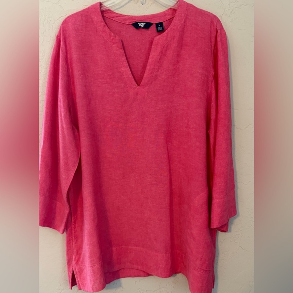 Lands' End Tops - Women's Lands' End Pink Tunic Linen Blend Top w/pockets, Sz L
